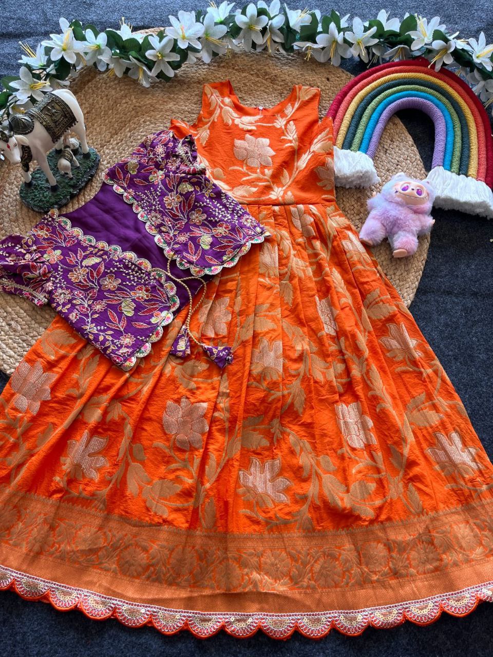 ✨ Khadi Elegance Layer – Kids Gown with Coat Set ✨