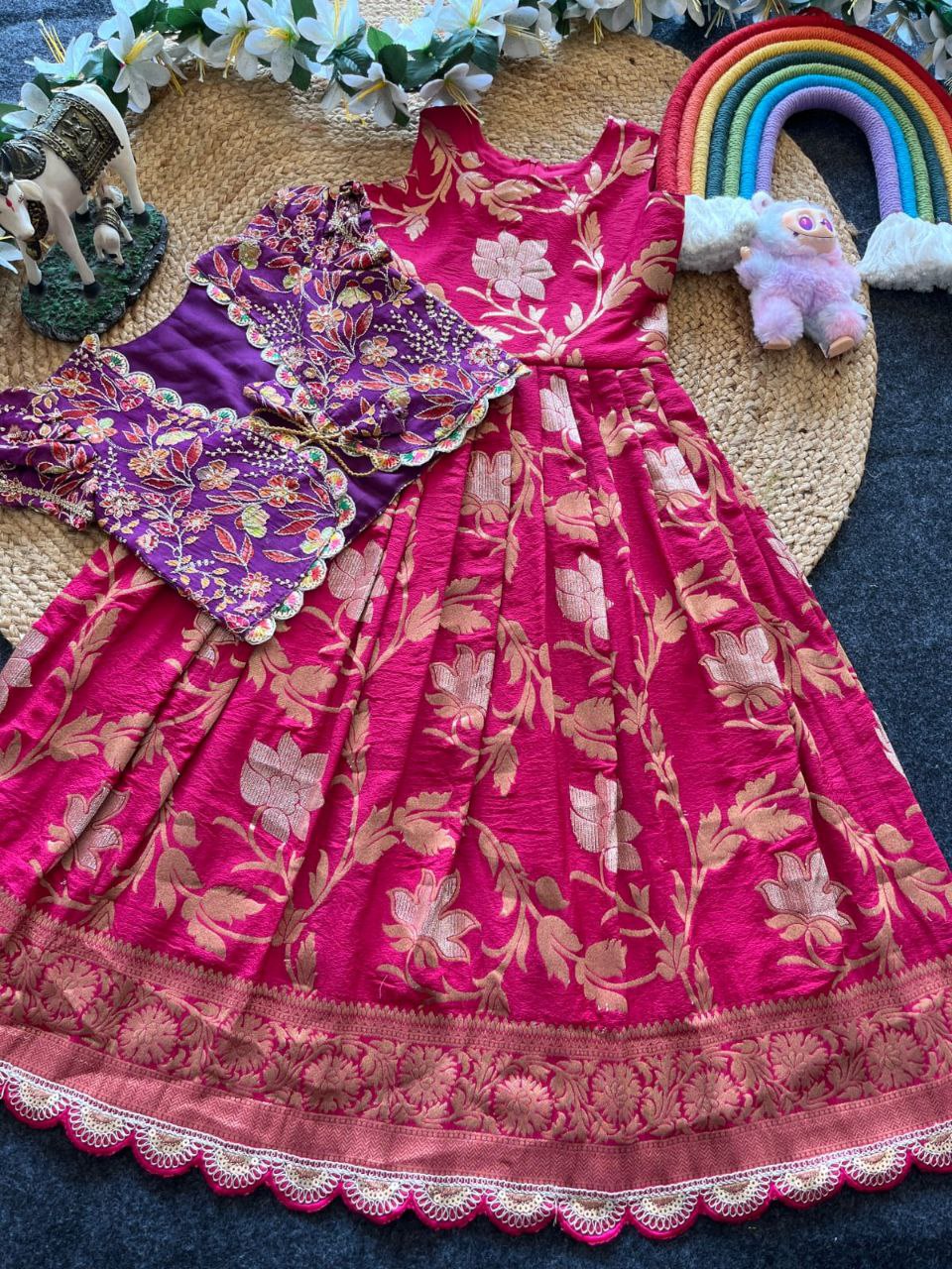 ✨ Khadi Elegance Layer – Kids Gown with Coat Set ✨