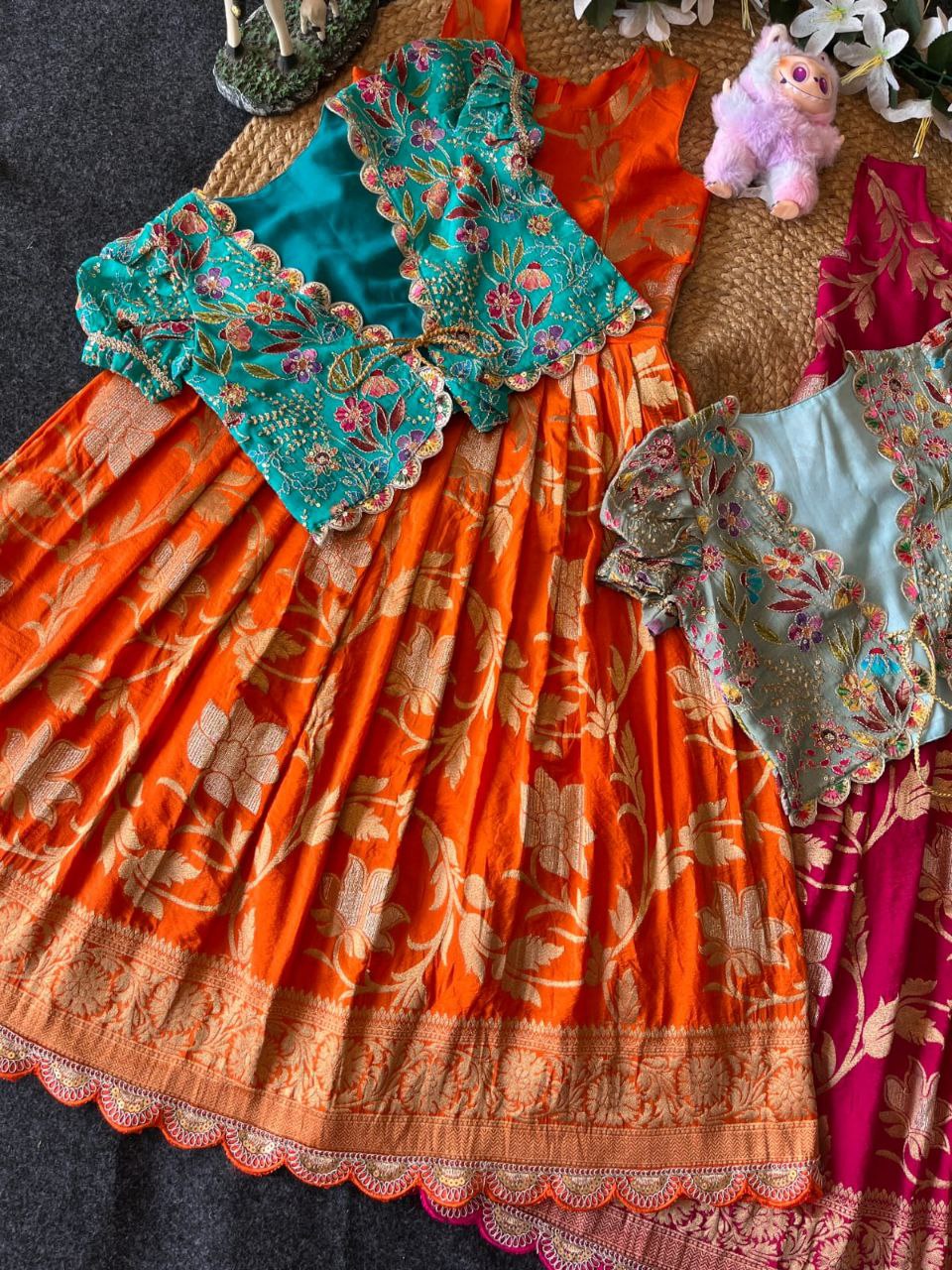 ✨ Khadi Elegance Layer – Kids Gown with Coat Set ✨