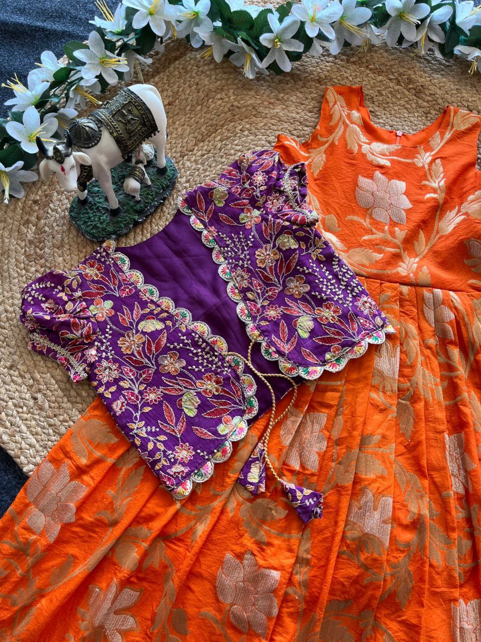 ✨ Khadi Elegance Layer – Kids Gown with Coat Set ✨
