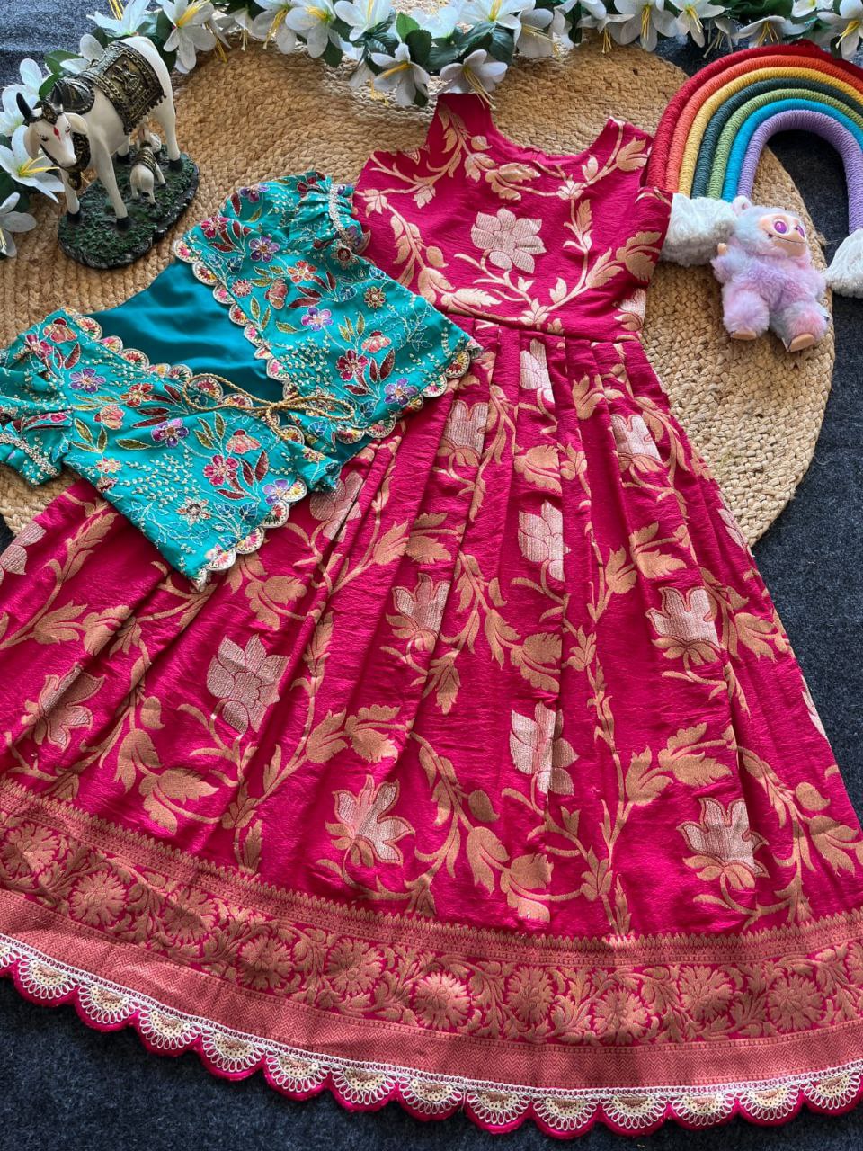✨ Khadi Elegance Layer – Kids Gown with Coat Set ✨