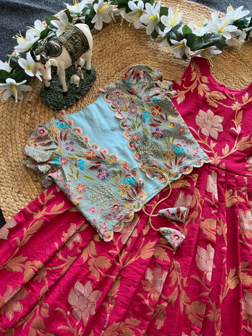 ✨ Khadi Elegance Layer – Kids Gown with Coat Set ✨