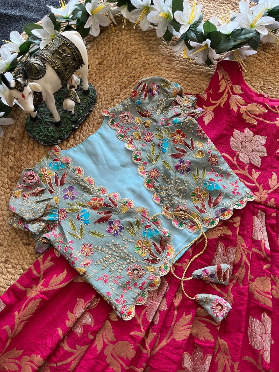 ✨ Khadi Elegance Layer – Kids Gown with Coat Set ✨