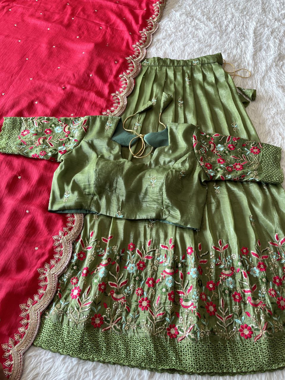 🦜 Parrot Golden Charm – Designer Lehenga Set ❤️