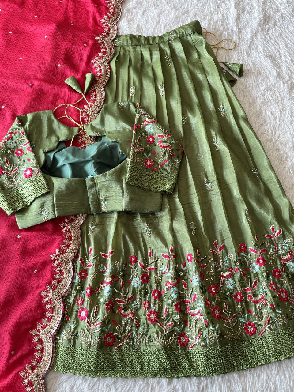 🦜 Parrot Golden Charm – Designer Lehenga Set ❤️