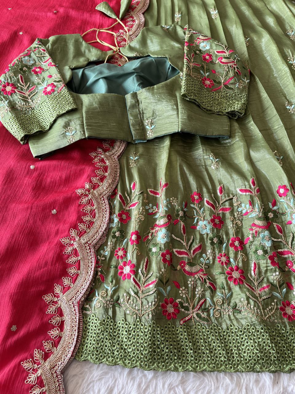🦜 Parrot Golden Charm – Designer Lehenga Set ❤️
