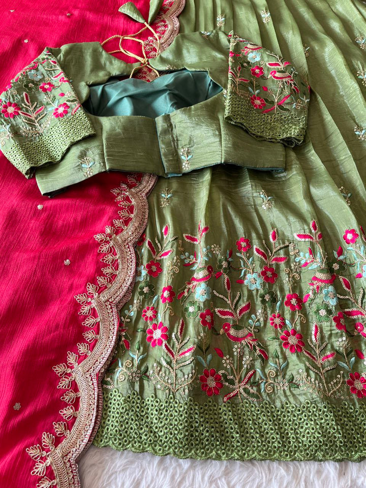 🦜 Parrot Golden Charm – Designer Lehenga Set ❤️