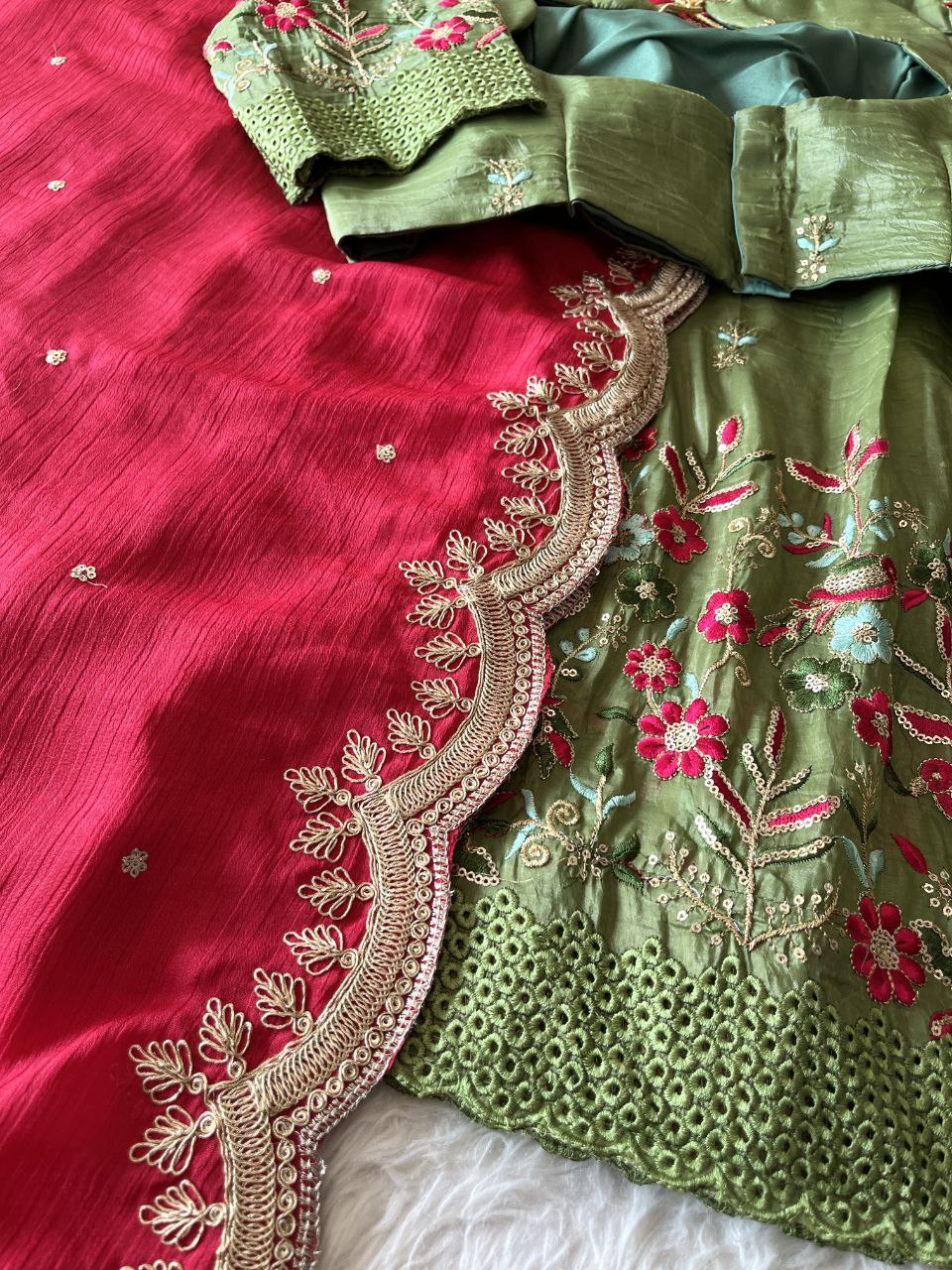 🦜 Parrot Golden Charm – Designer Lehenga Set ❤️
