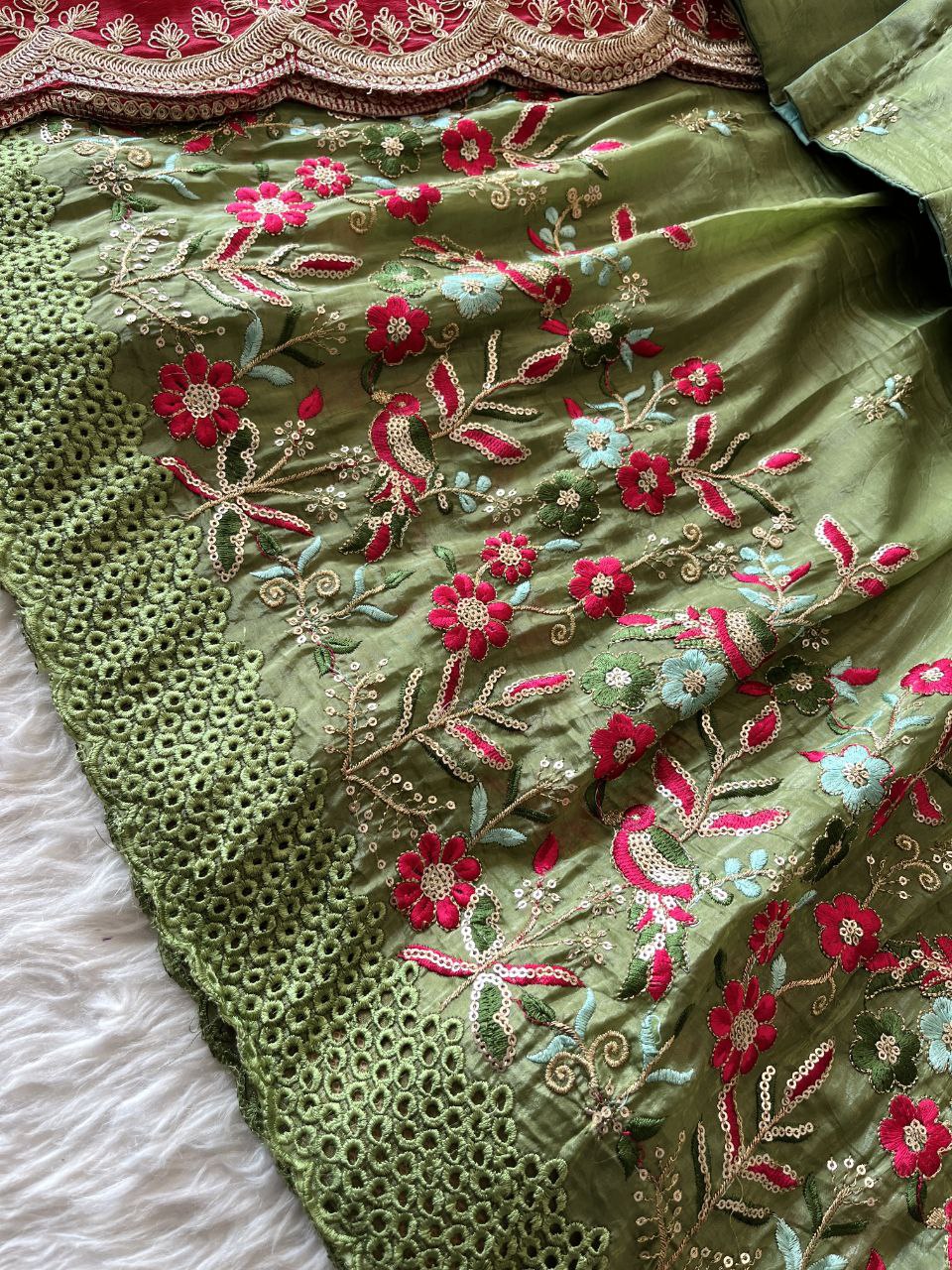 🦜 Parrot Golden Charm – Designer Lehenga Set ❤️