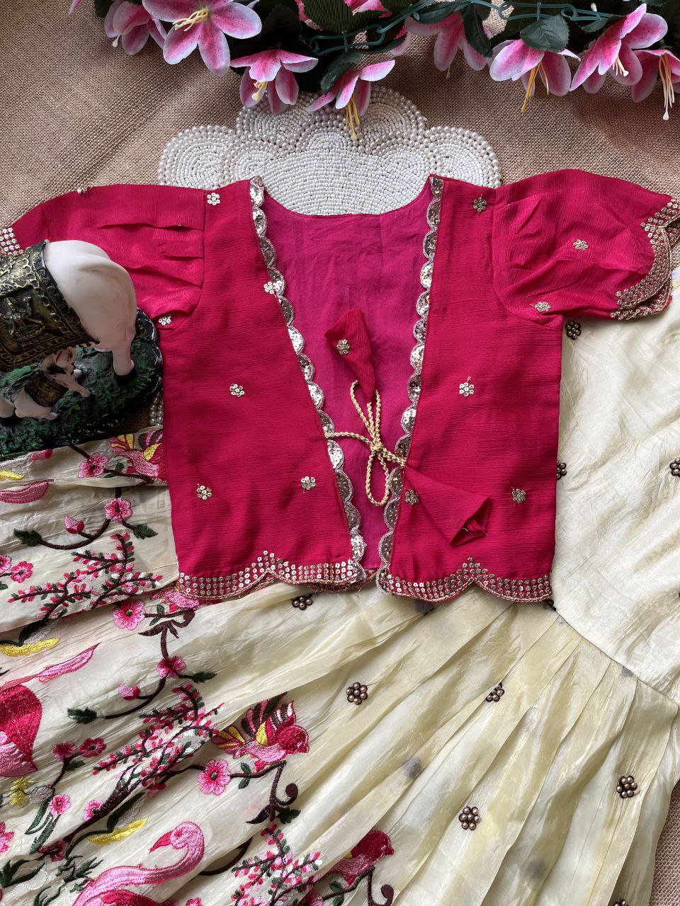 🦩 Flamingo Twin Tone Elegance – Kids Gown with Coat Set 🦩