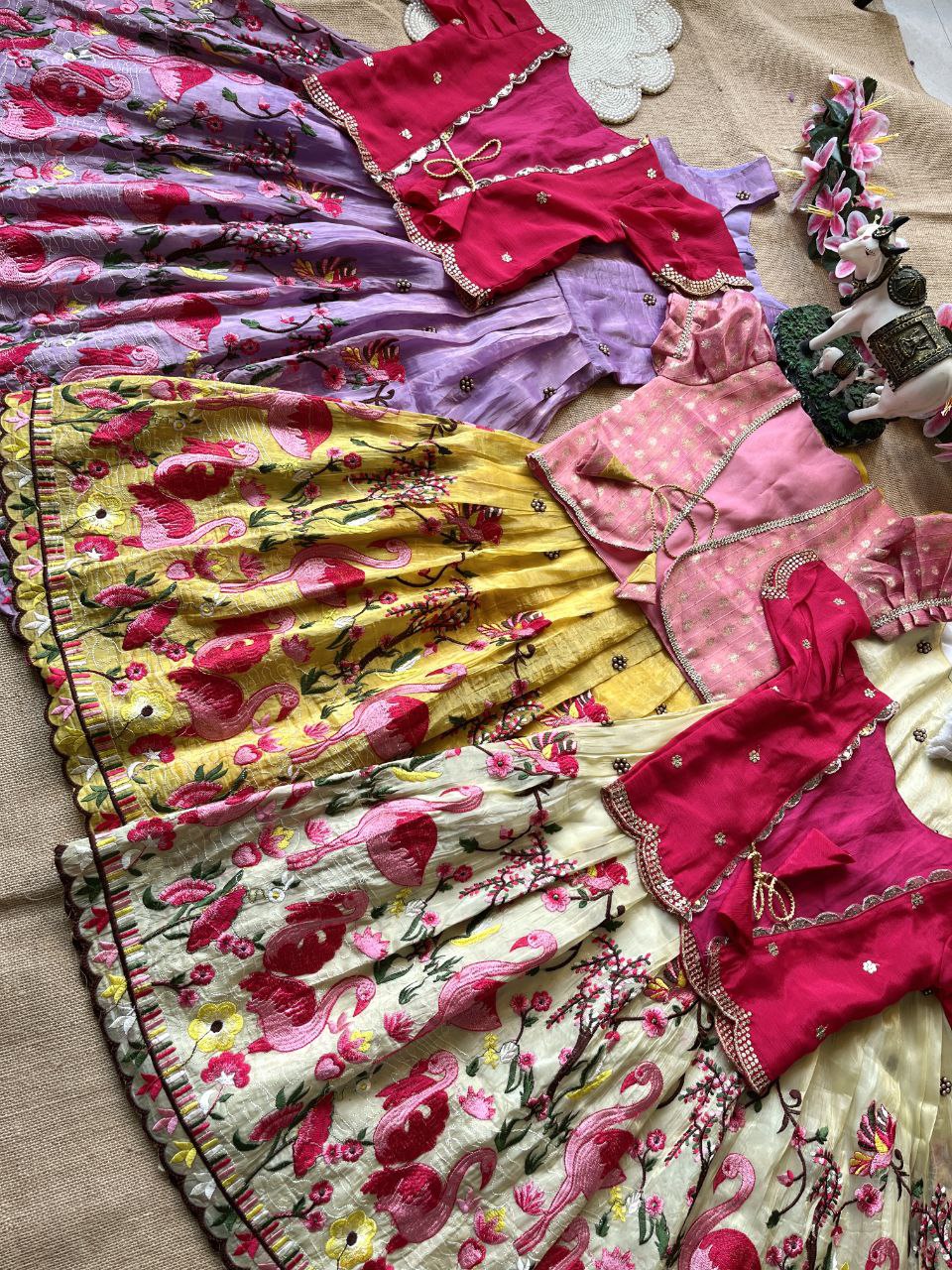🦩 Flamingo Twin Tone Elegance – Kids Gown with Coat Set 🦩