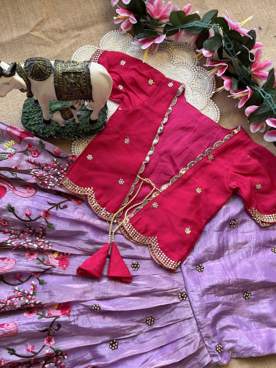 🦩 Flamingo Twin Tone Elegance – Kids Gown with Coat Set 🦩