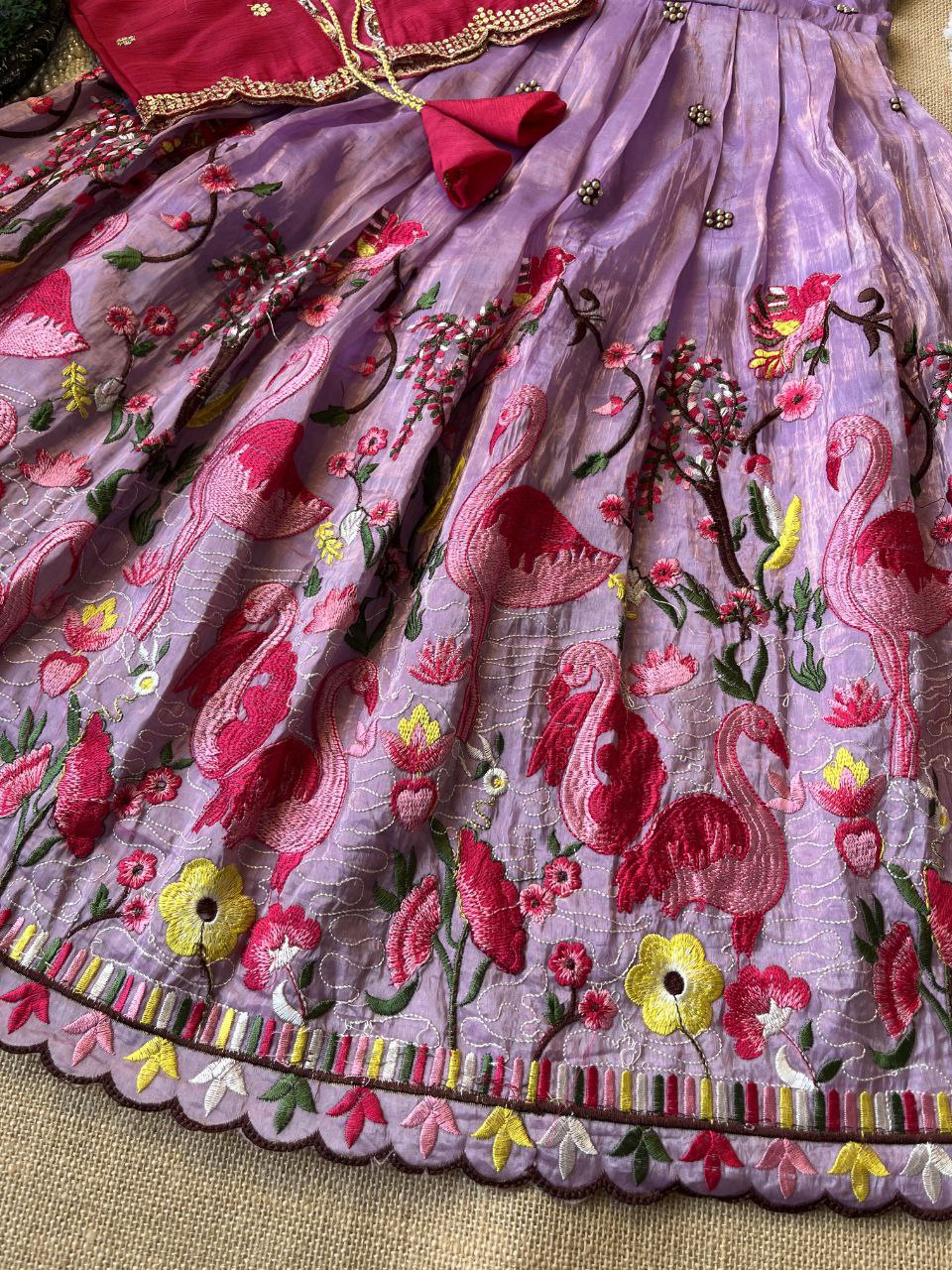 🦩 Flamingo Twin Tone Elegance – Kids Gown with Coat Set 🦩
