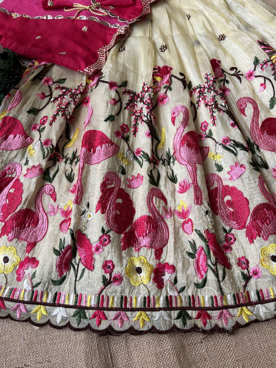 🦩 Flamingo Twin Tone Elegance – Kids Gown with Coat Set 🦩