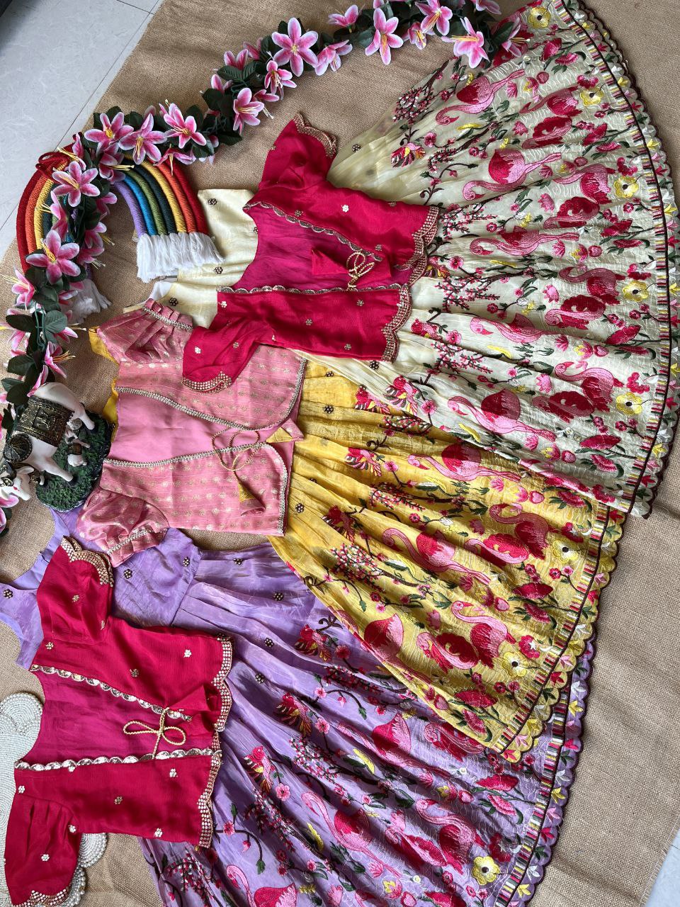 🦩 Flamingo Twin Tone Elegance – Kids Gown with Coat Set 🦩