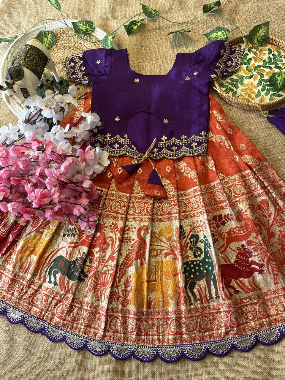 😍 Fusion Animal Bandhej Glow – Kids Designer Lehenga Set 😍
