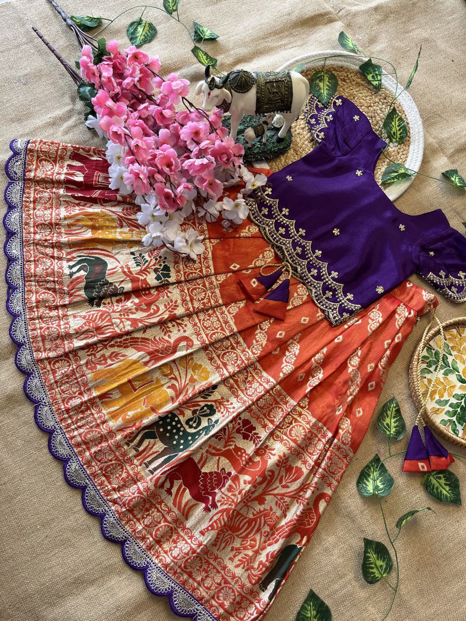 😍 Fusion Animal Bandhej Glow – Kids Designer Lehenga Set 😍