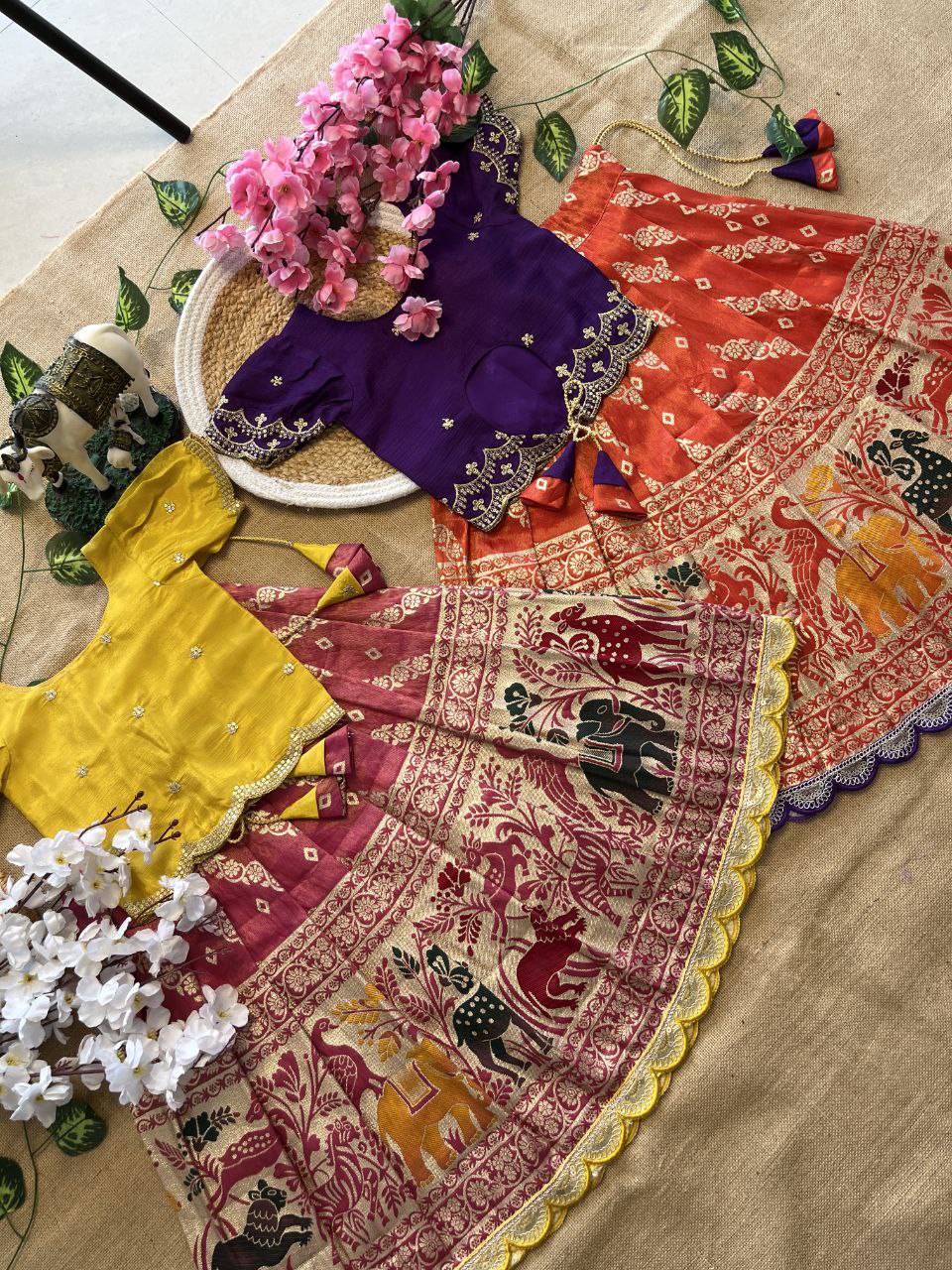 😍 Fusion Animal Bandhej Glow – Kids Designer Lehenga Set 😍