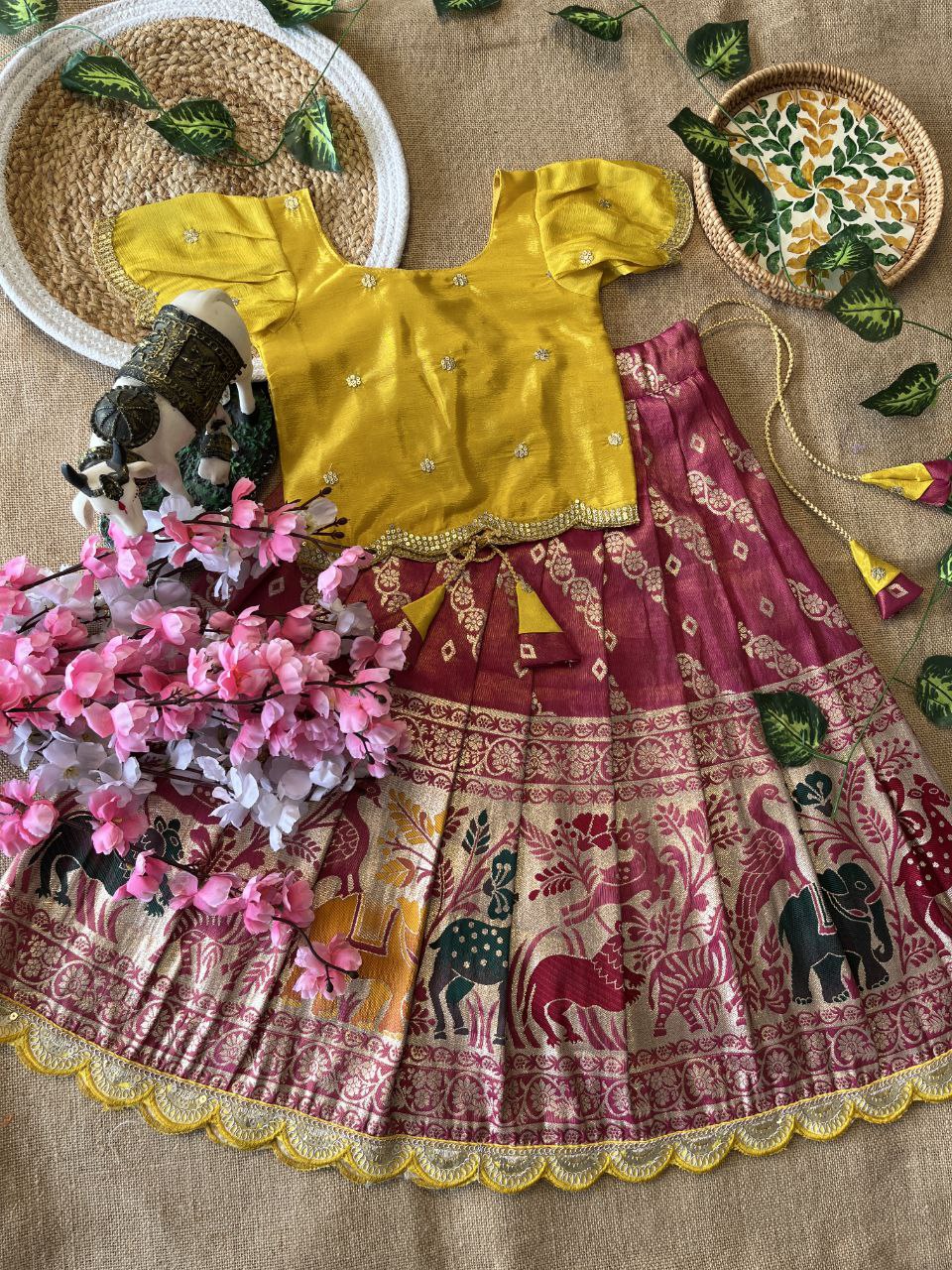 😍 Fusion Animal Bandhej Glow – Kids Designer Lehenga Set 😍