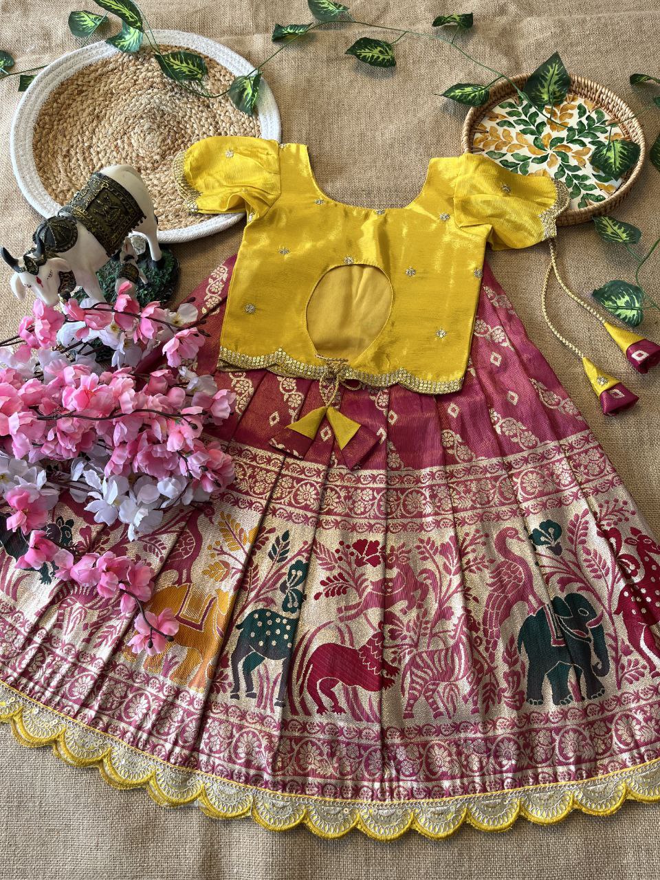 😍 Fusion Animal Bandhej Glow – Kids Designer Lehenga Set 😍