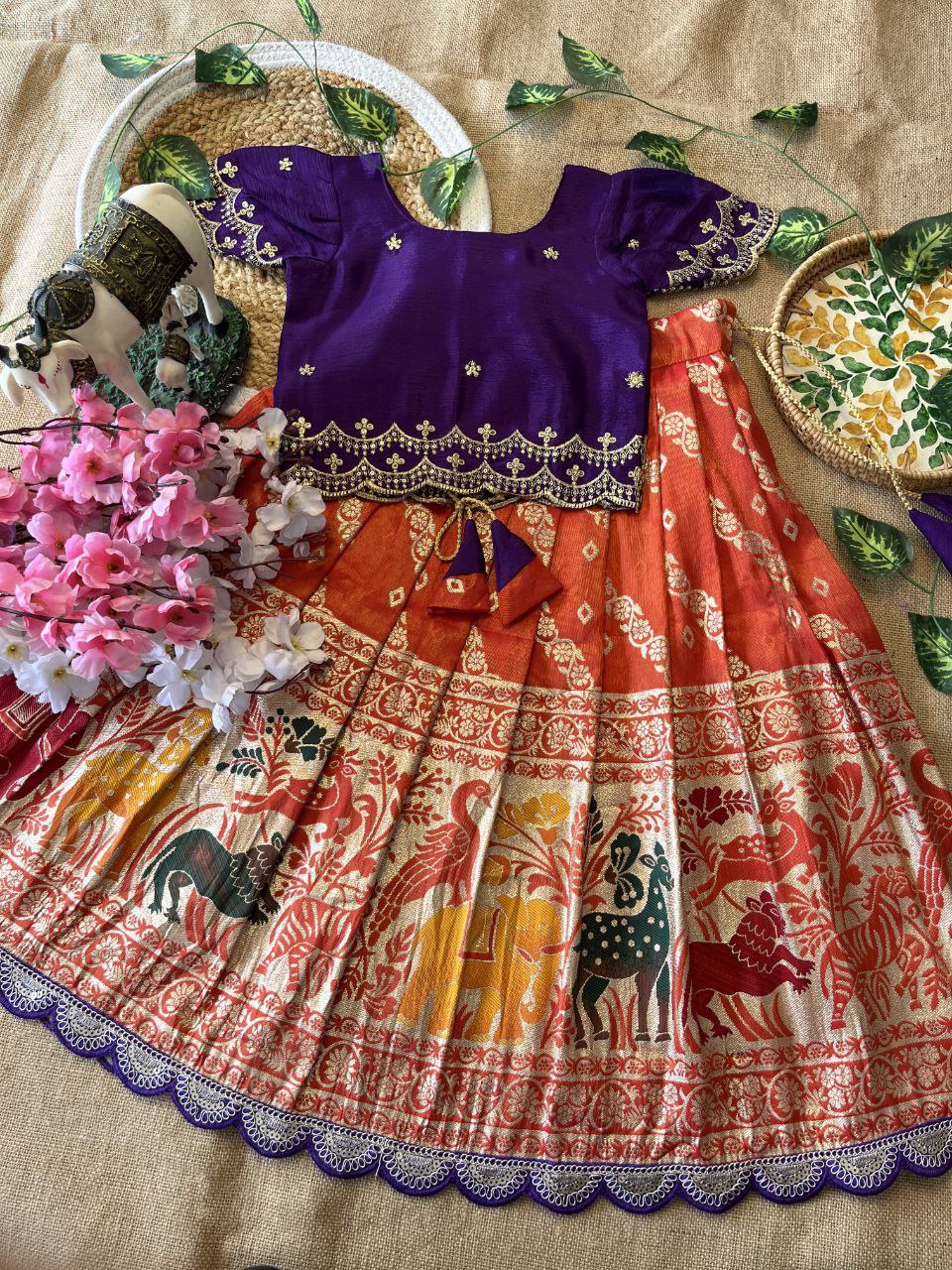 😍 Fusion Animal Bandhej Glow – Kids Designer Lehenga Set 😍