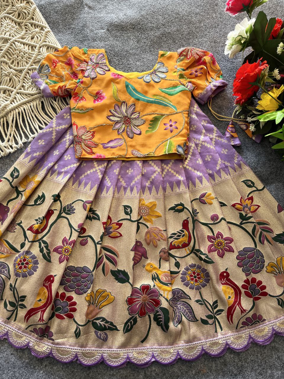 🦜 Parrot Meena Heritage – Kids Designer Lehenga Set 🦜