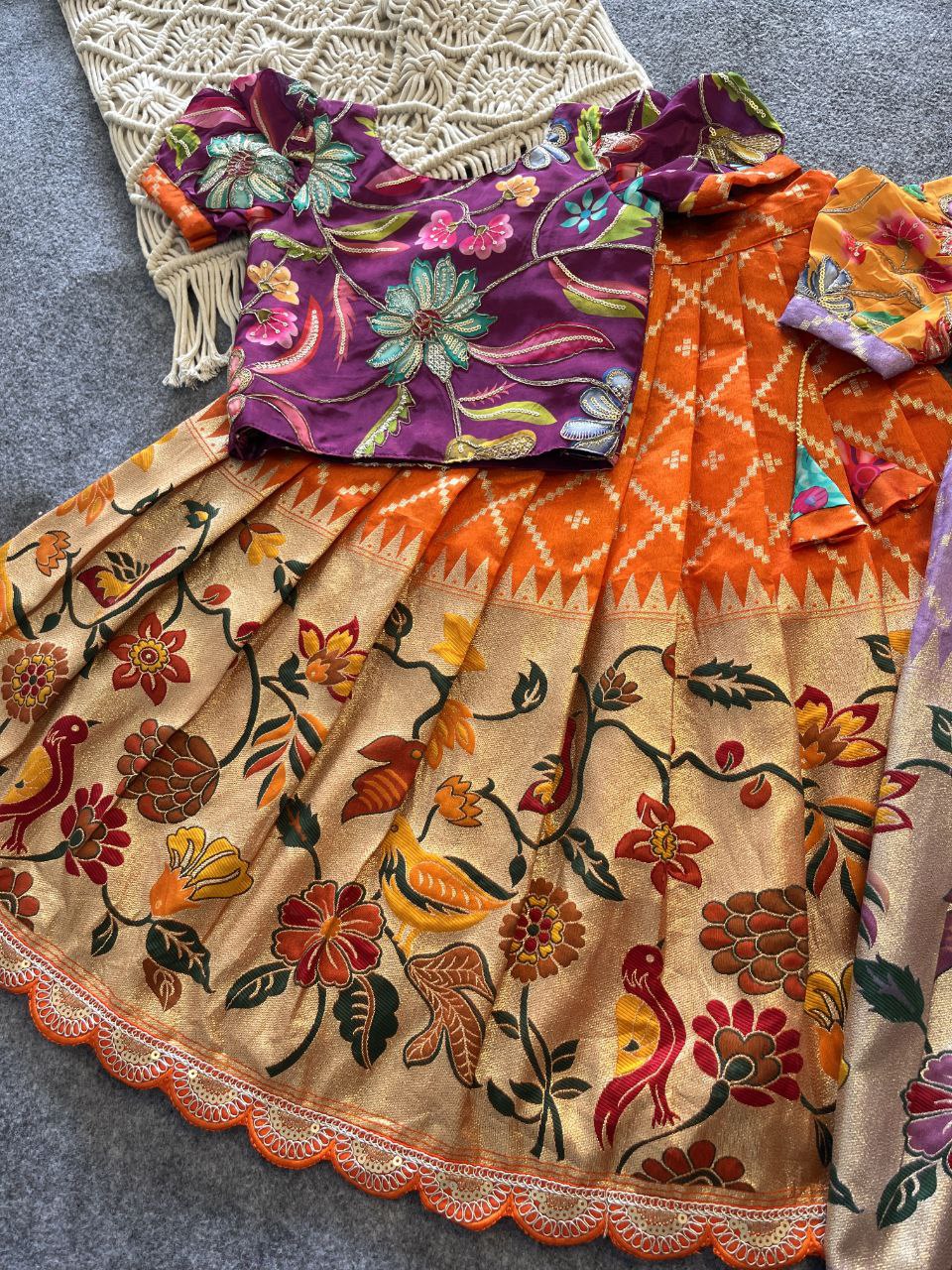 🦜 Parrot Meena Heritage – Kids Designer Lehenga Set 🦜