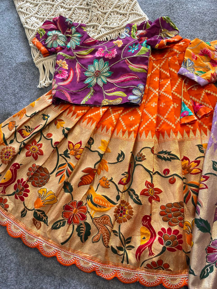 🦜 Parrot Meena Heritage – Kids Designer Lehenga Set 🦜