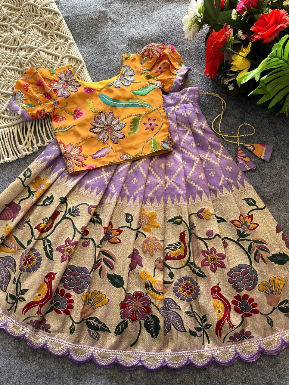 🦜 Parrot Meena Heritage – Kids Designer Lehenga Set 🦜