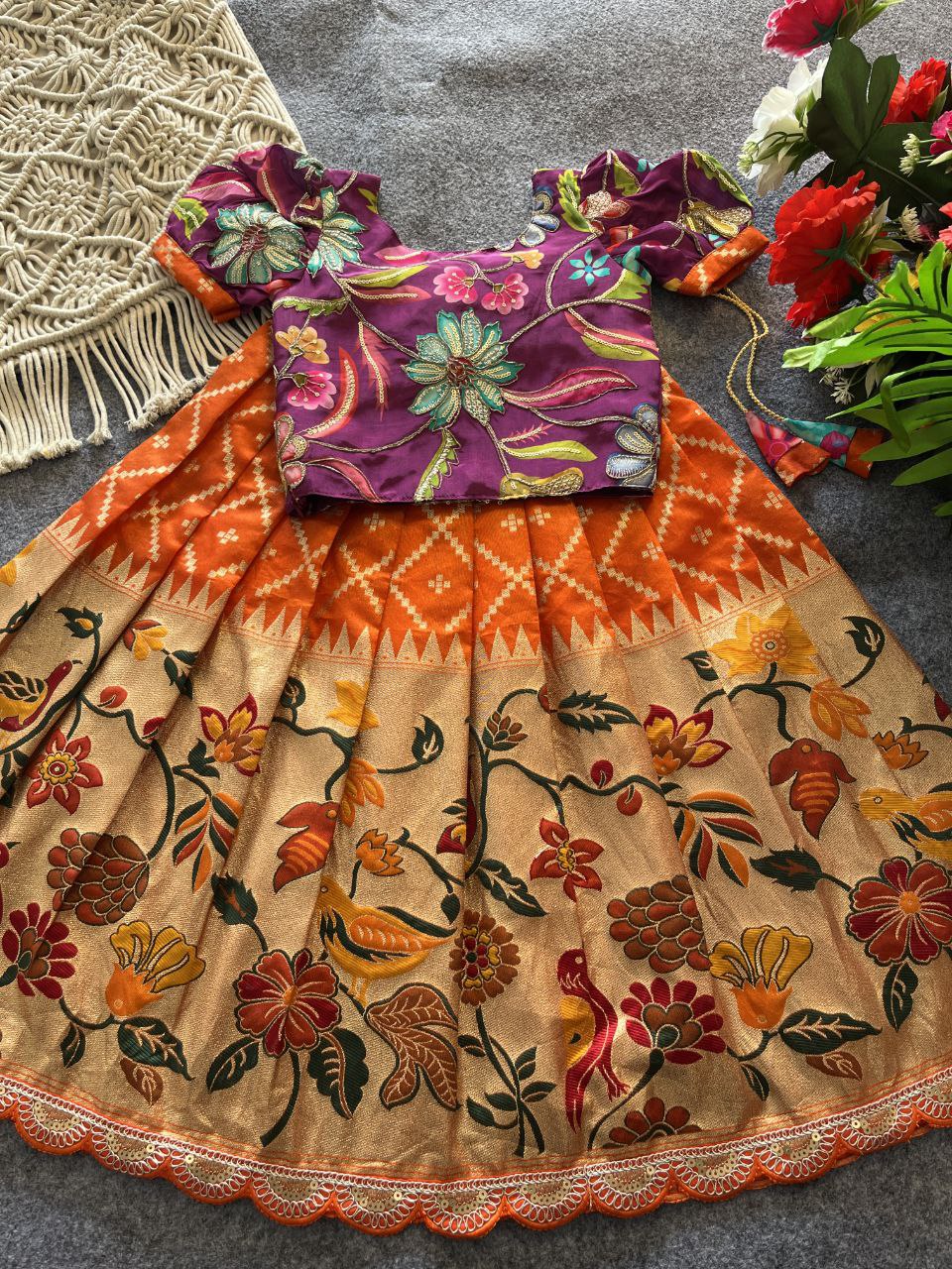 🦜 Parrot Meena Heritage – Kids Designer Lehenga Set 🦜