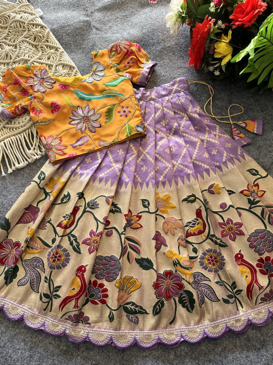 🦜 Parrot Meena Heritage – Kids Designer Lehenga Set 🦜