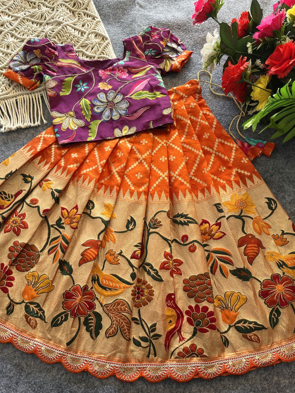 🦜 Parrot Meena Heritage – Kids Designer Lehenga Set 🦜