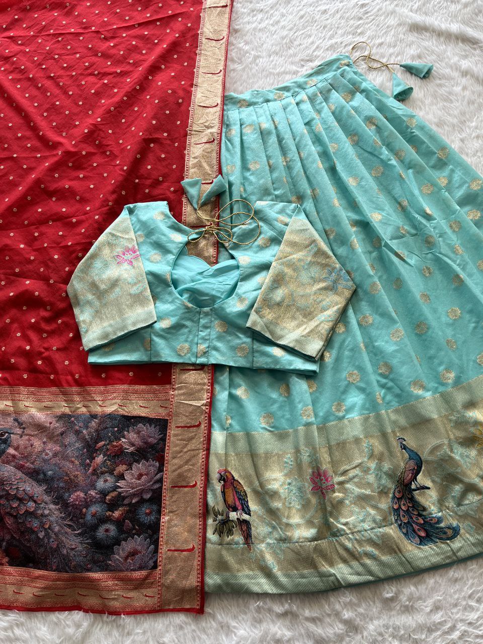 🦜🦚 Parrot Peacock 3D Royale – Designer Lehenga Set 😍