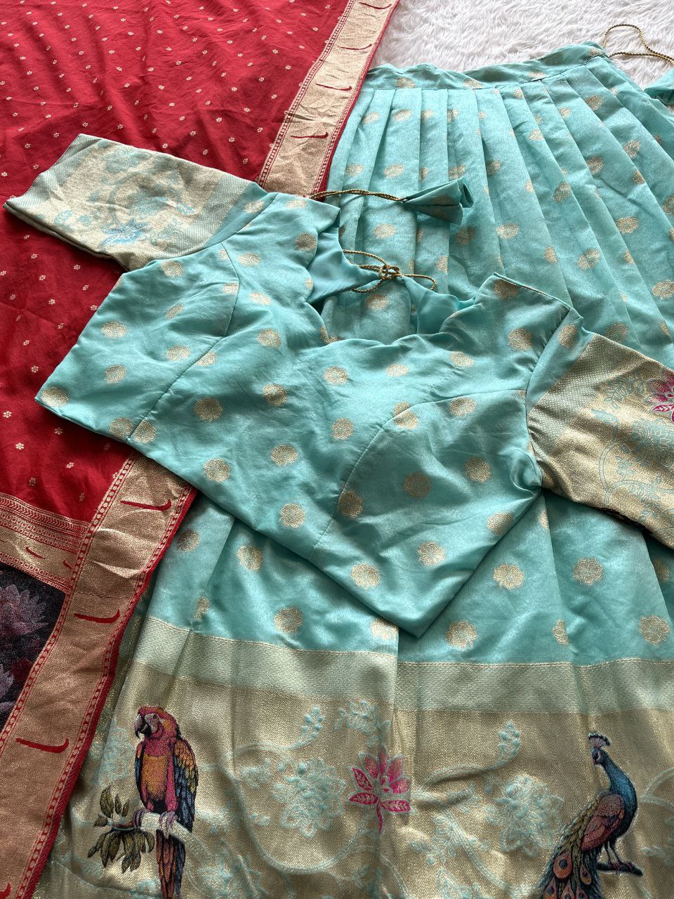 🦜🦚 Parrot Peacock 3D Royale – Designer Lehenga Set 😍