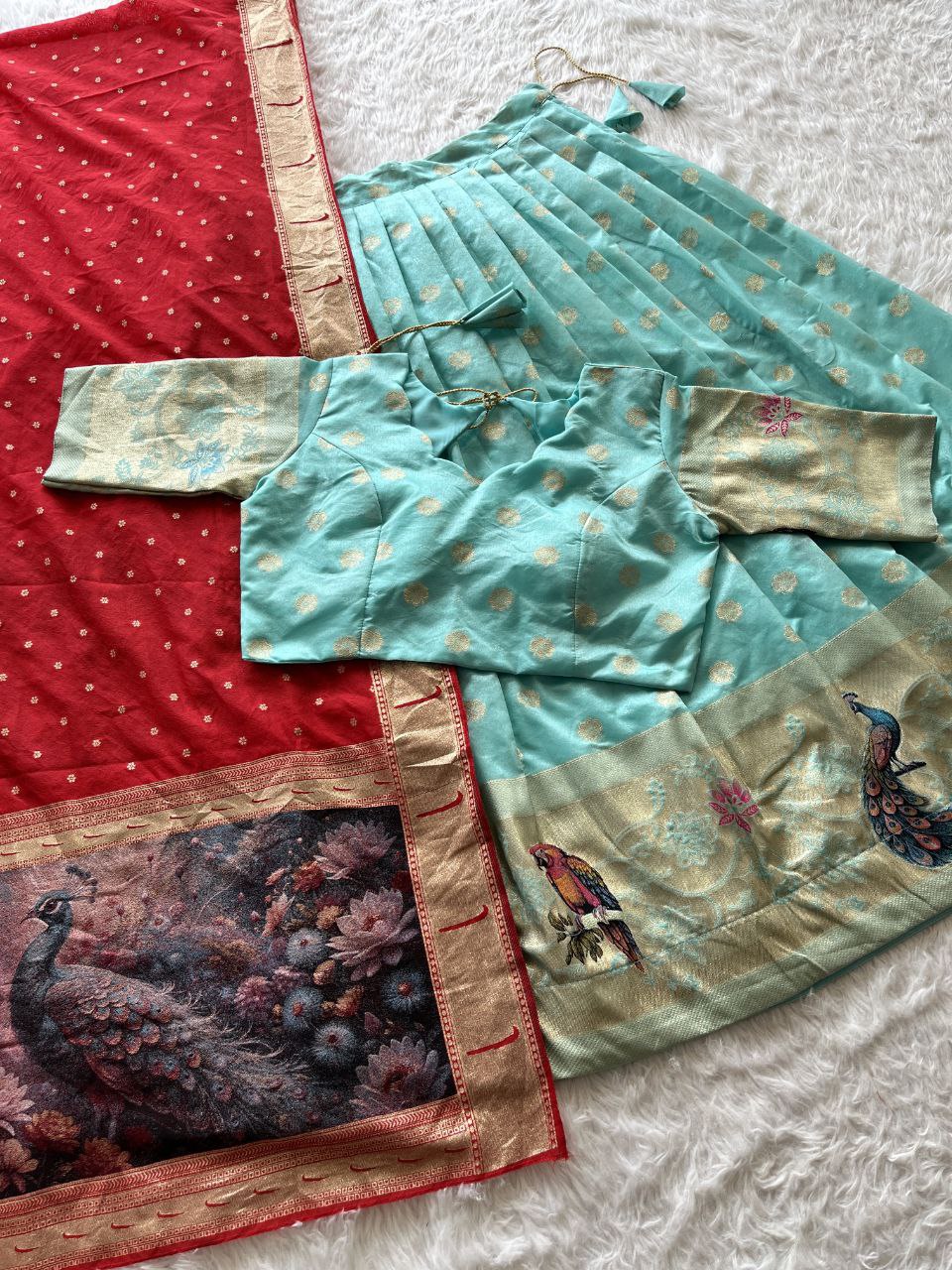 🦜🦚 Parrot Peacock 3D Royale – Designer Lehenga Set 😍