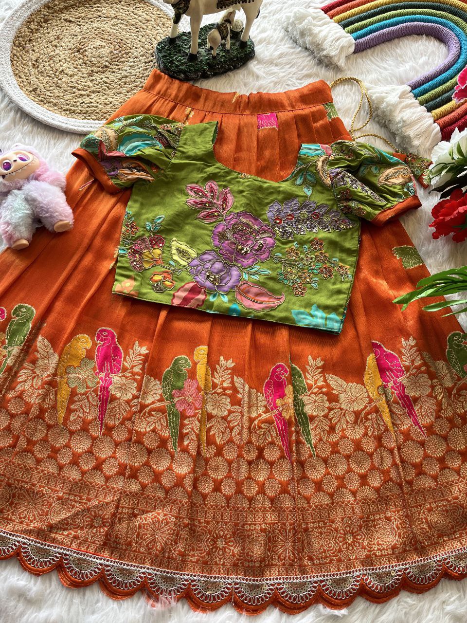 🦜 Parrot Meena Grace – Kids Designer Lehenga Set 🦜