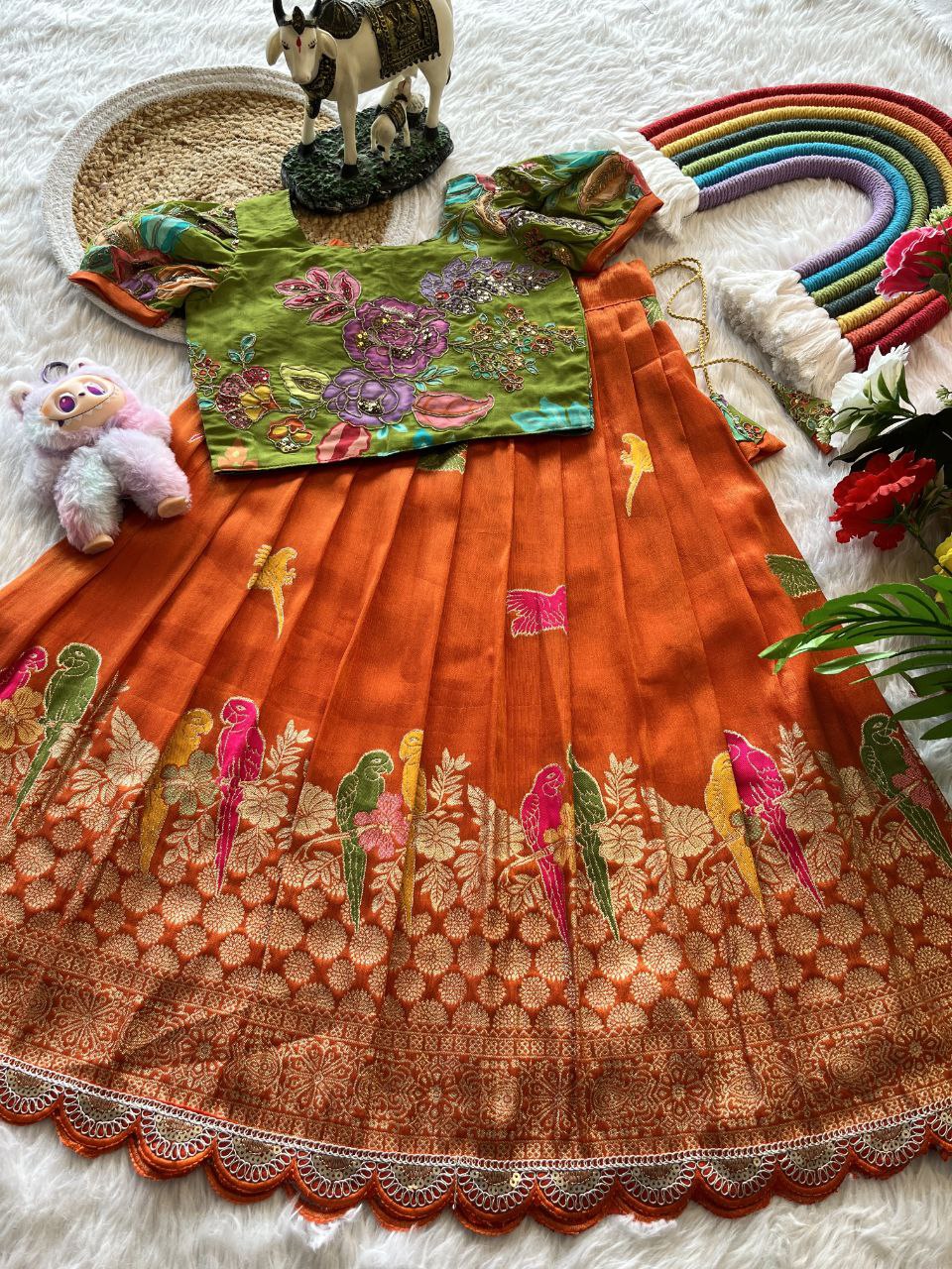 🦜 Parrot Meena Grace – Kids Designer Lehenga Set 🦜