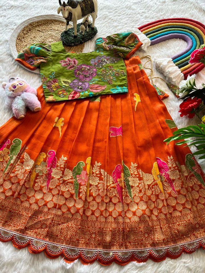 🦜 Parrot Meena Grace – Kids Designer Lehenga Set 🦜