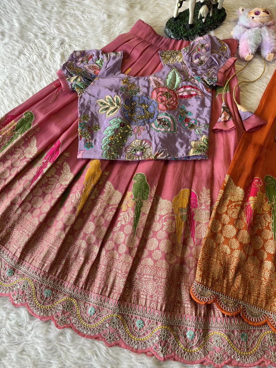 🦜 Parrot Meena Grace – Kids Designer Lehenga Set 🦜