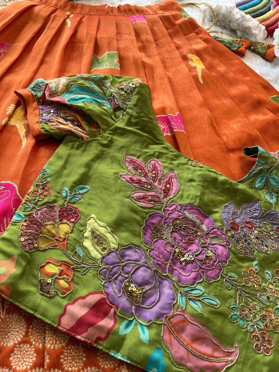 🦜 Parrot Meena Grace – Kids Designer Lehenga Set 🦜