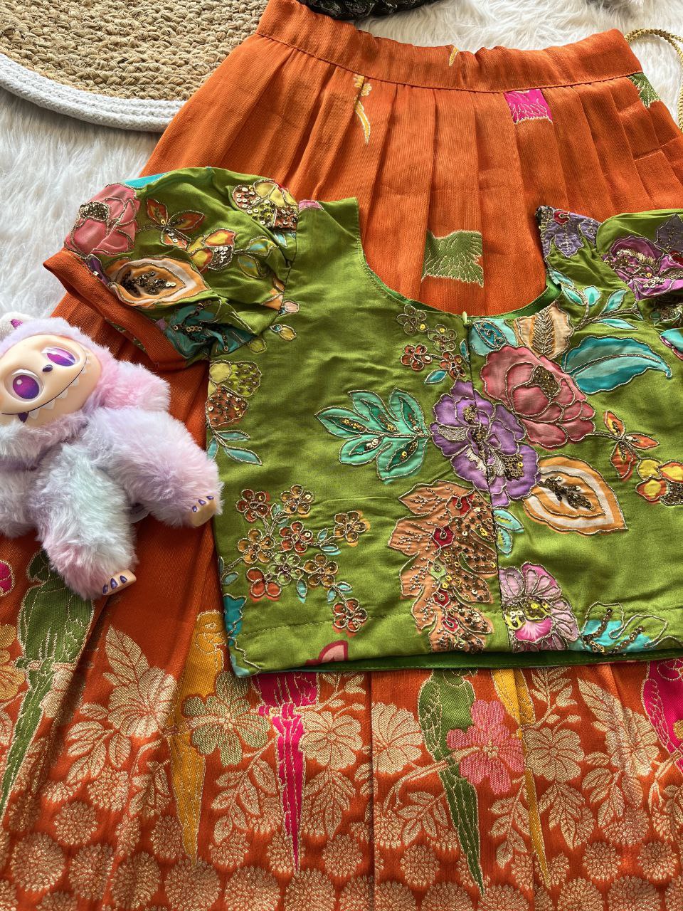 🦜 Parrot Meena Grace – Kids Designer Lehenga Set 🦜