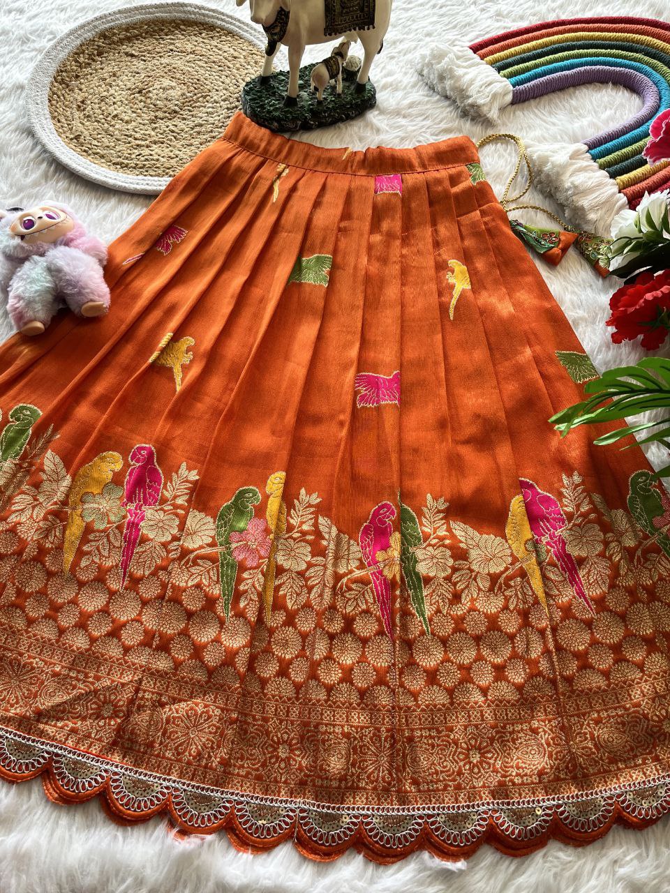 🦜 Parrot Meena Grace – Kids Designer Lehenga Set 🦜