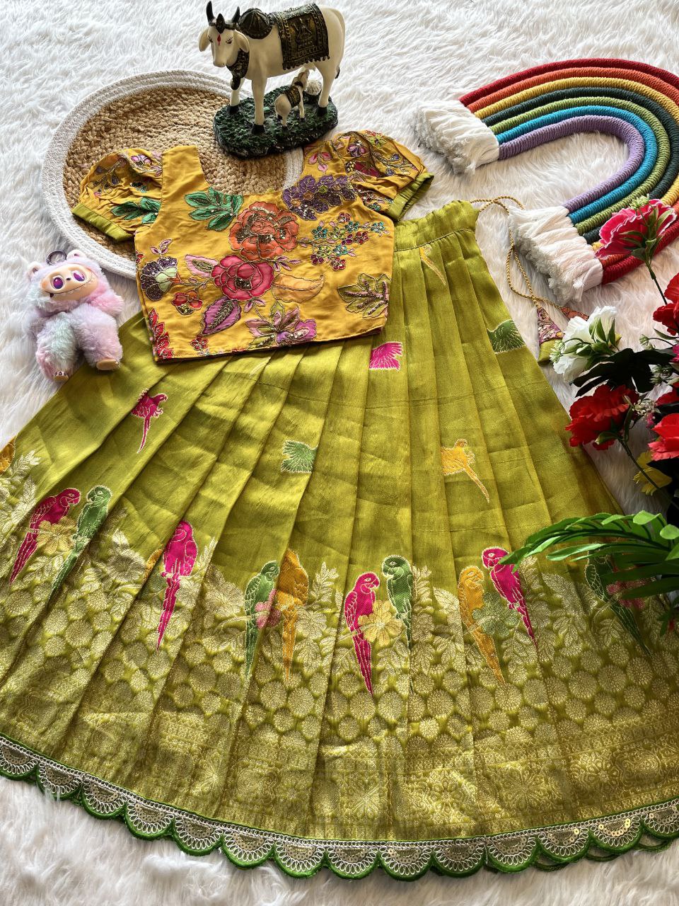 🦜 Parrot Meena Grace – Kids Designer Lehenga Set 🦜