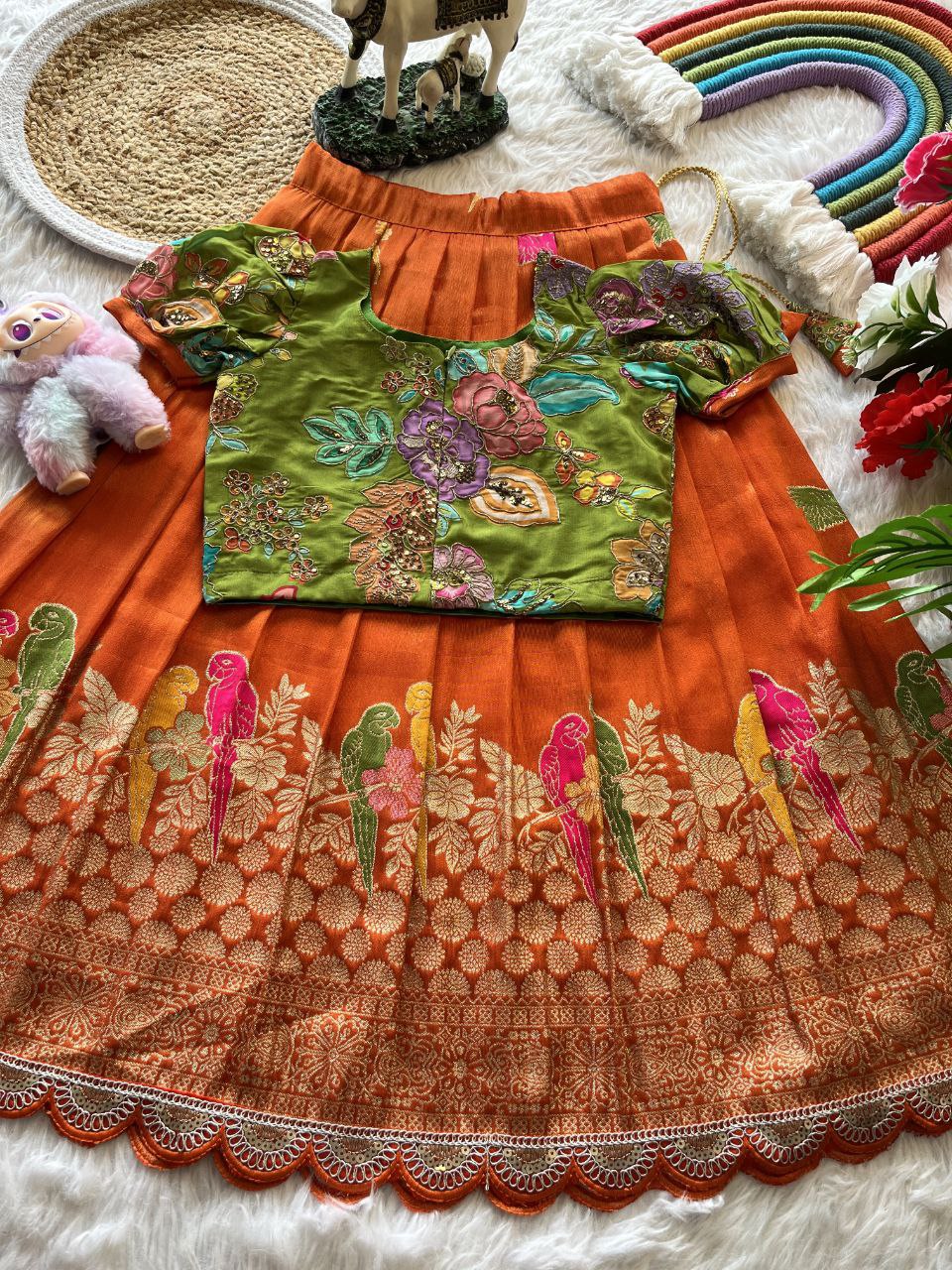 🦜 Parrot Meena Grace – Kids Designer Lehenga Set 🦜