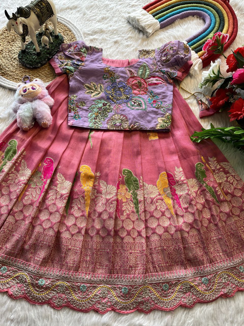 🦜 Parrot Meena Grace – Kids Designer Lehenga Set 🦜