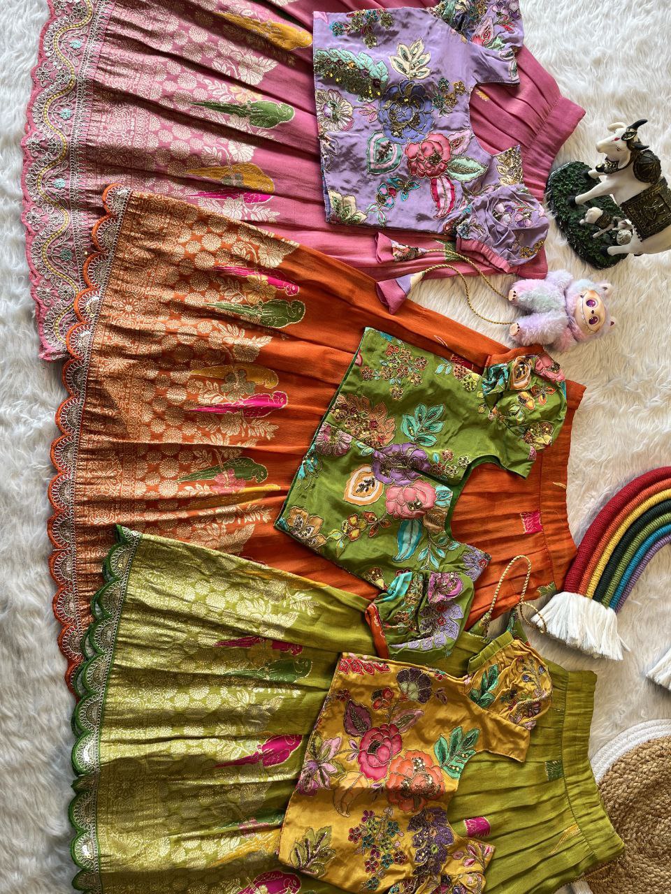 🦜 Parrot Meena Grace – Kids Designer Lehenga Set 🦜