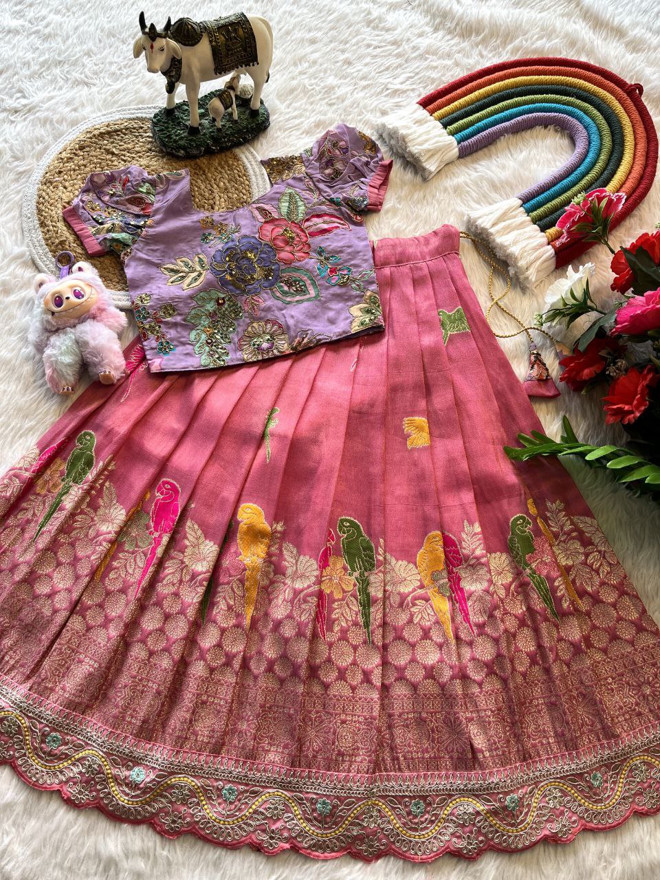 🦜 Parrot Meena Grace – Kids Designer Lehenga Set 🦜
