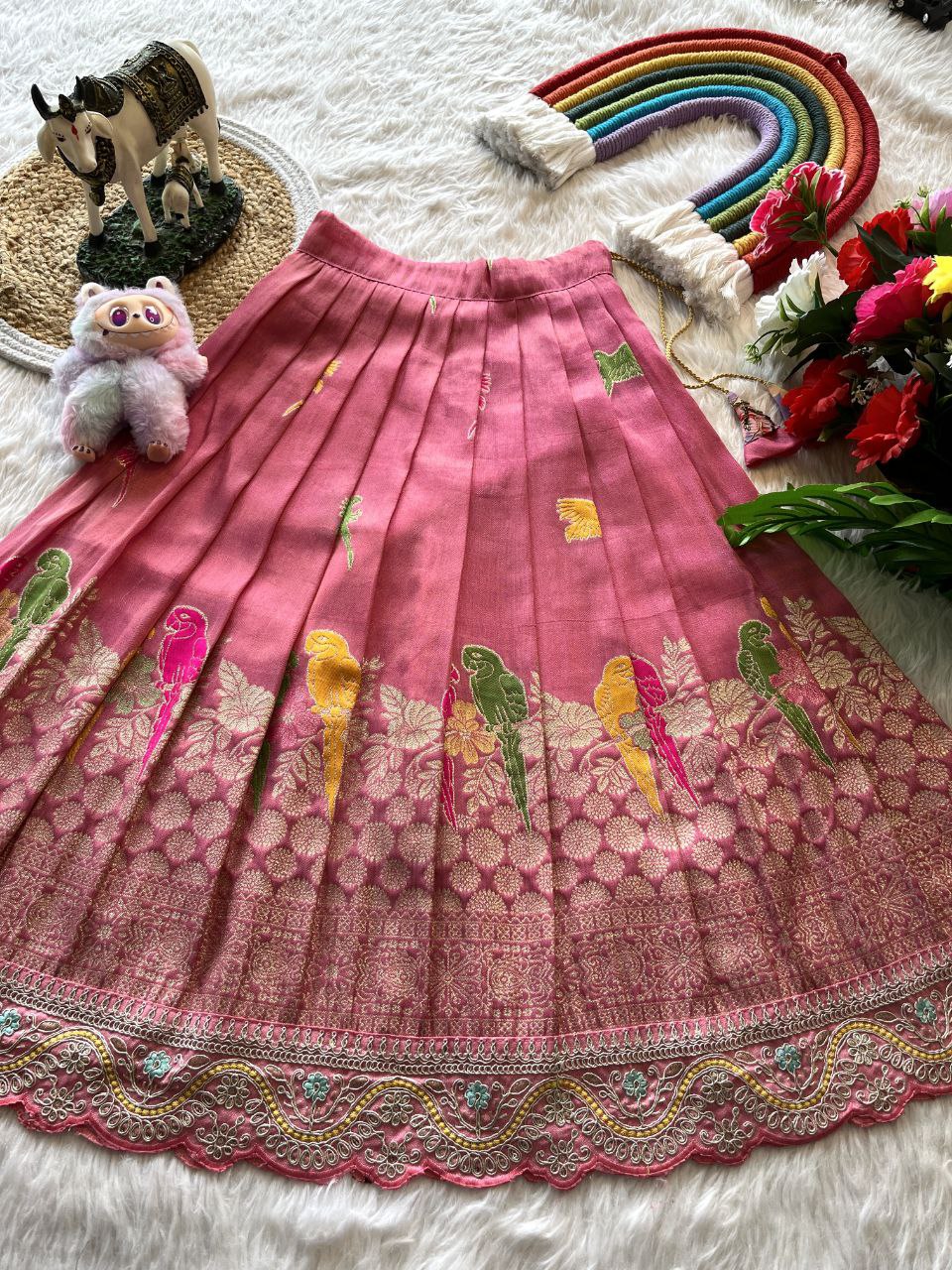 🦜 Parrot Meena Grace – Kids Designer Lehenga Set 🦜