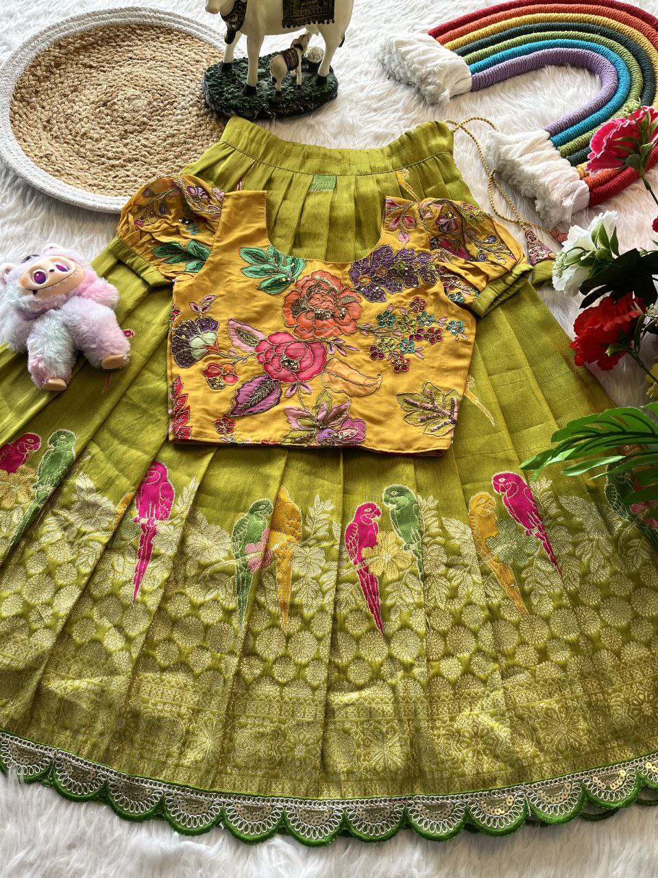 🦜 Parrot Meena Grace – Kids Designer Lehenga Set 🦜