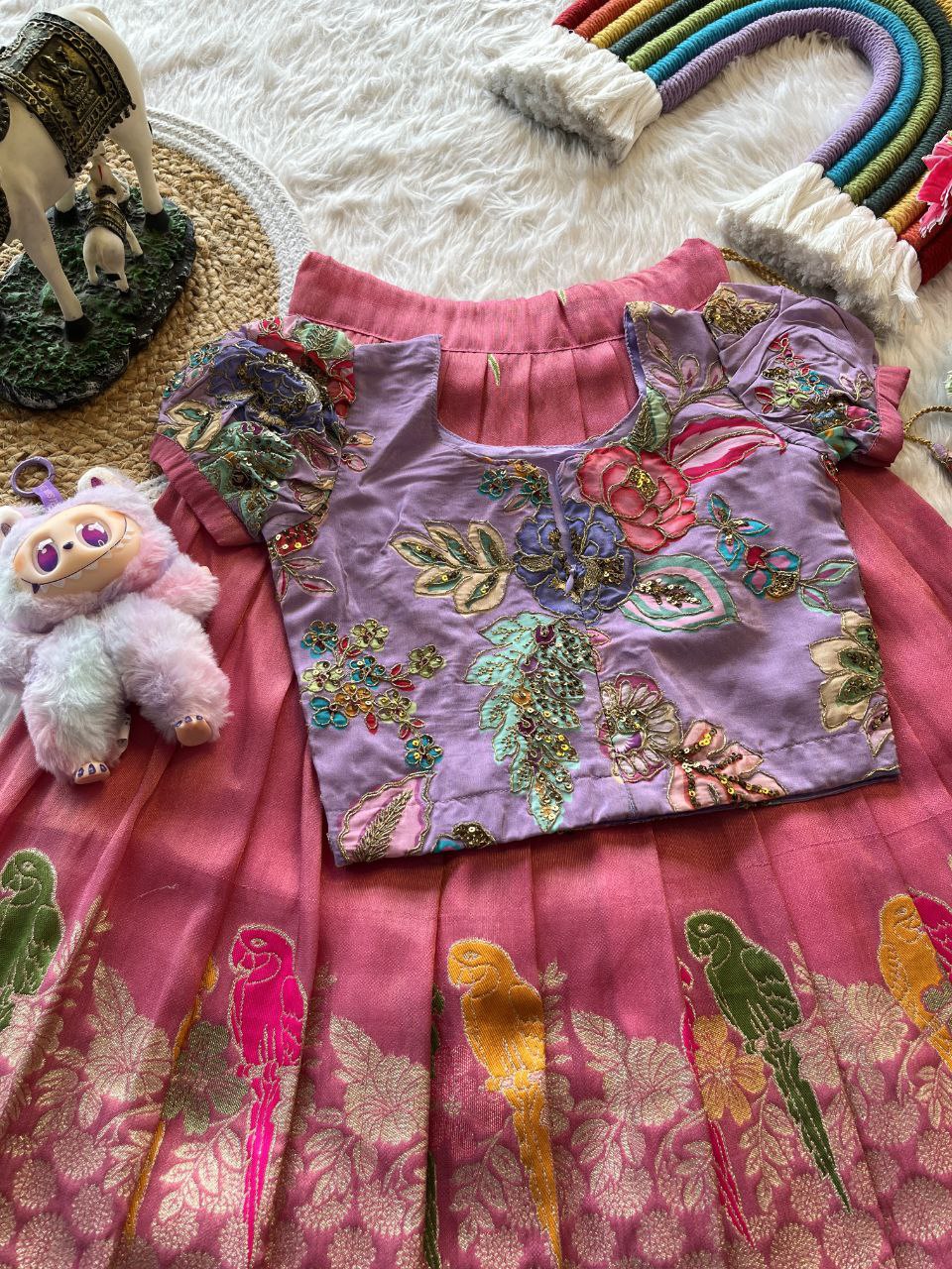 🦜 Parrot Meena Grace – Kids Designer Lehenga Set 🦜